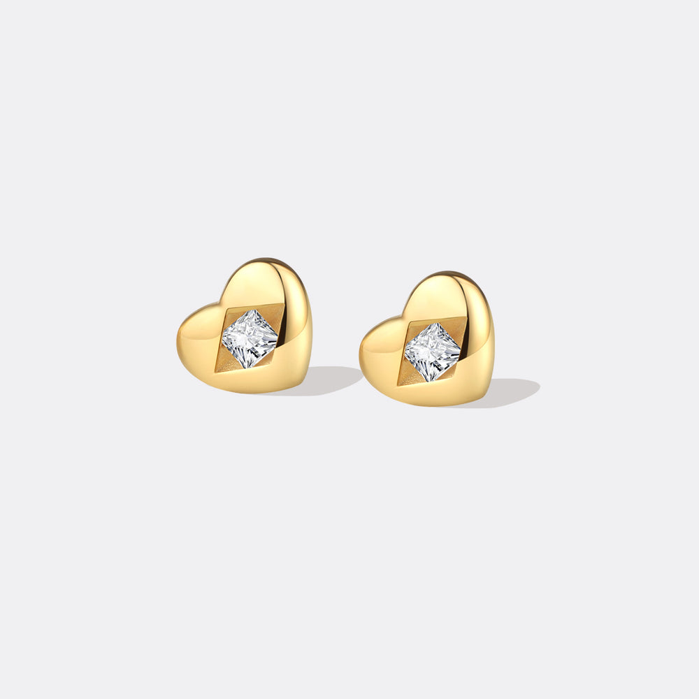 Diamond Heart Stud Earrings - 18k Gold Over Sterling Silver