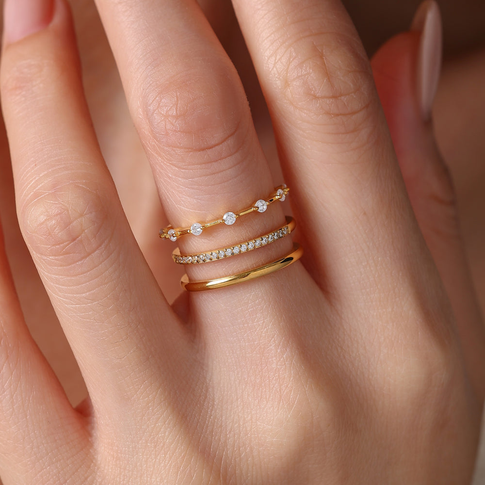Double Band Pave + Floating Eternity Ring Stack - 18k Gold Over Sterling Silver / 5