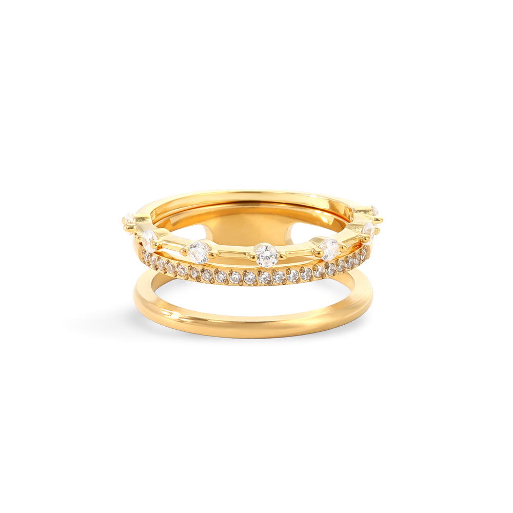 Double Band Pavé + Floating Eternity Ring Stack - 18k Gold Over Sterling Silver / 5