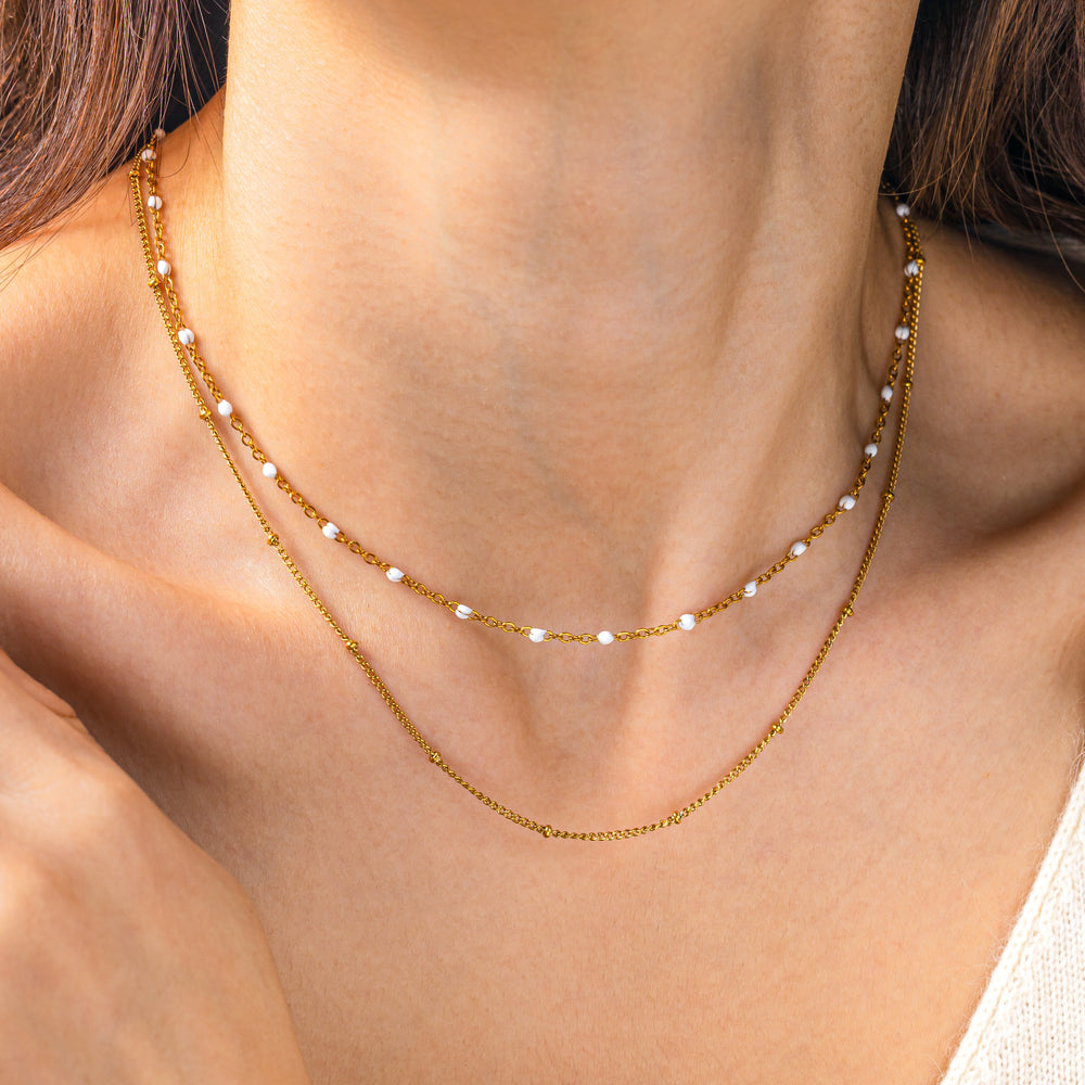 Double Beaded Choker - Gold / 14" & 16" + 2"