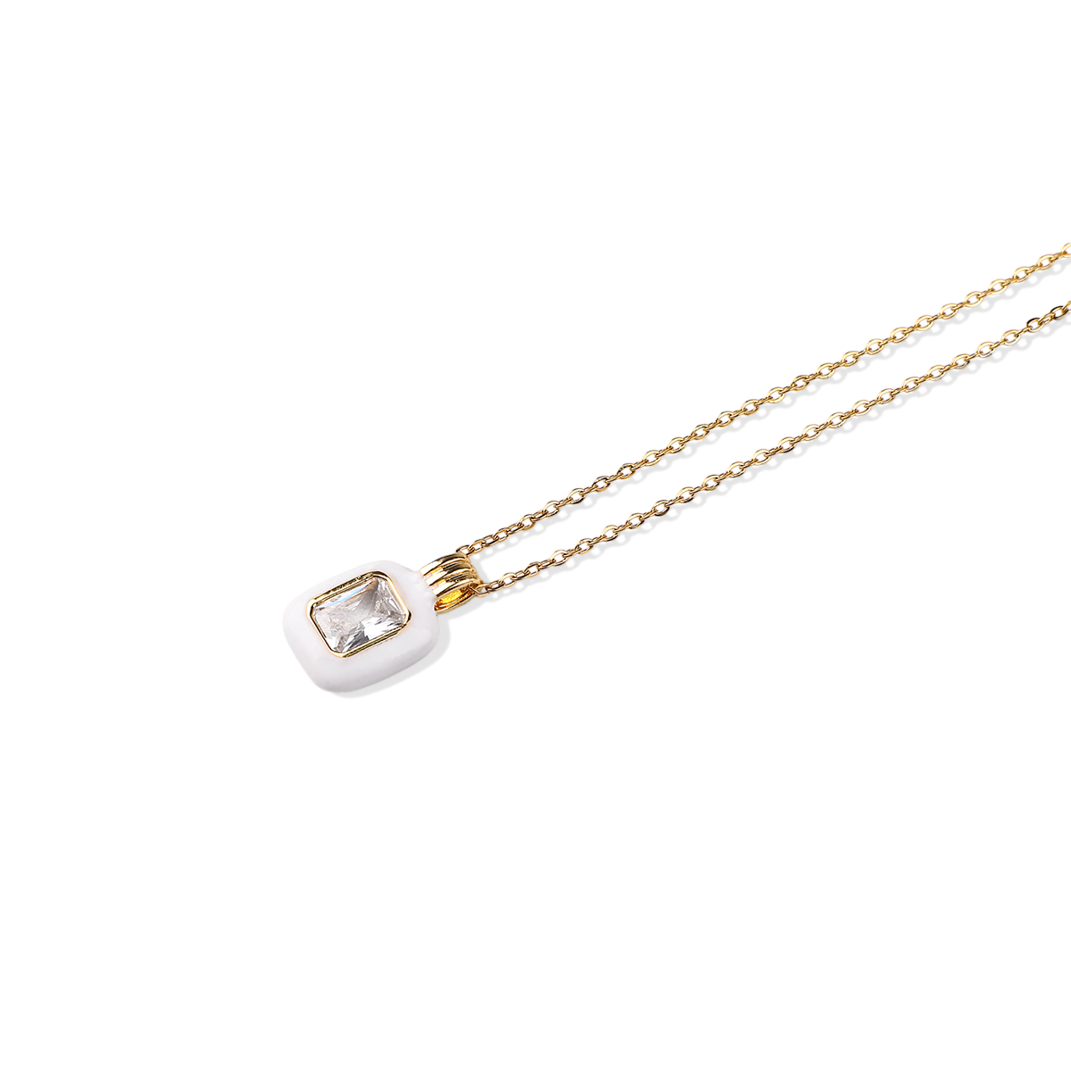 Emerald Cut Gemstone & Enamel Pendant Necklace