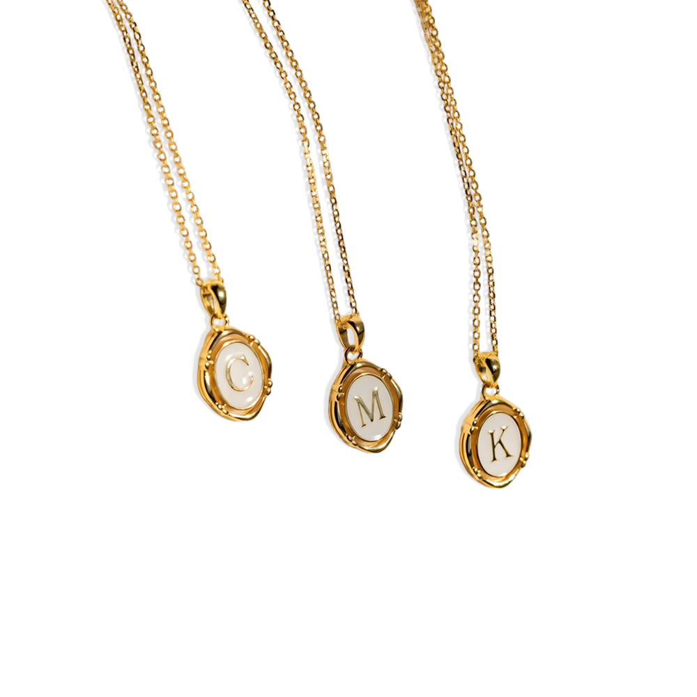 Enamel Initial Pendant Necklace - A