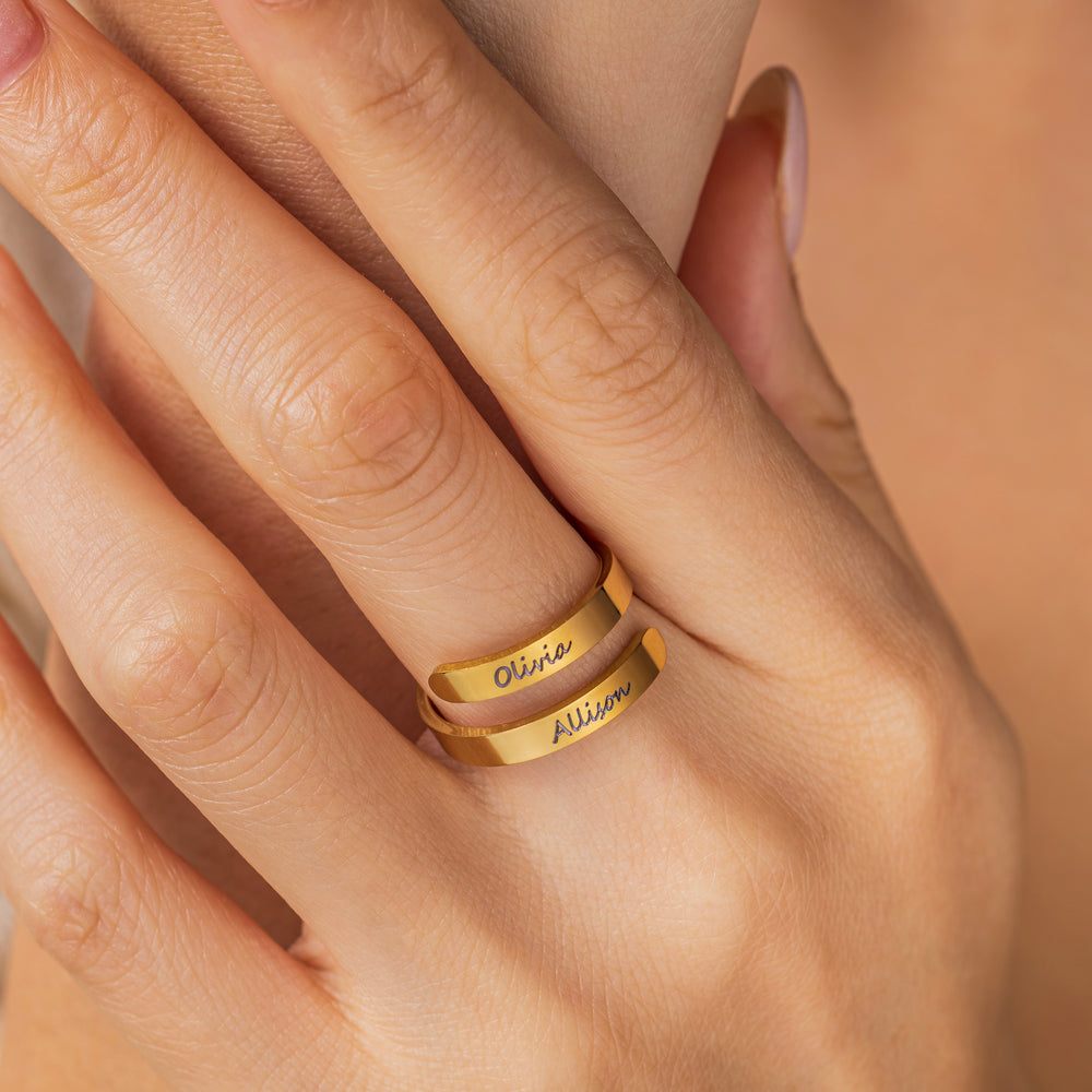 Engraved Link Ring - Gold