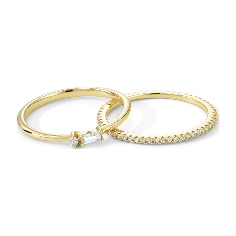 Eternity Diamond & Dainty Baguette Ring Stack - Gold / 7