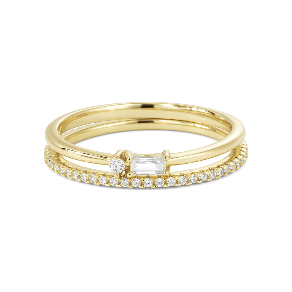 Eternity Diamond & Dainty Baguette Ring Stack - Gold / 7