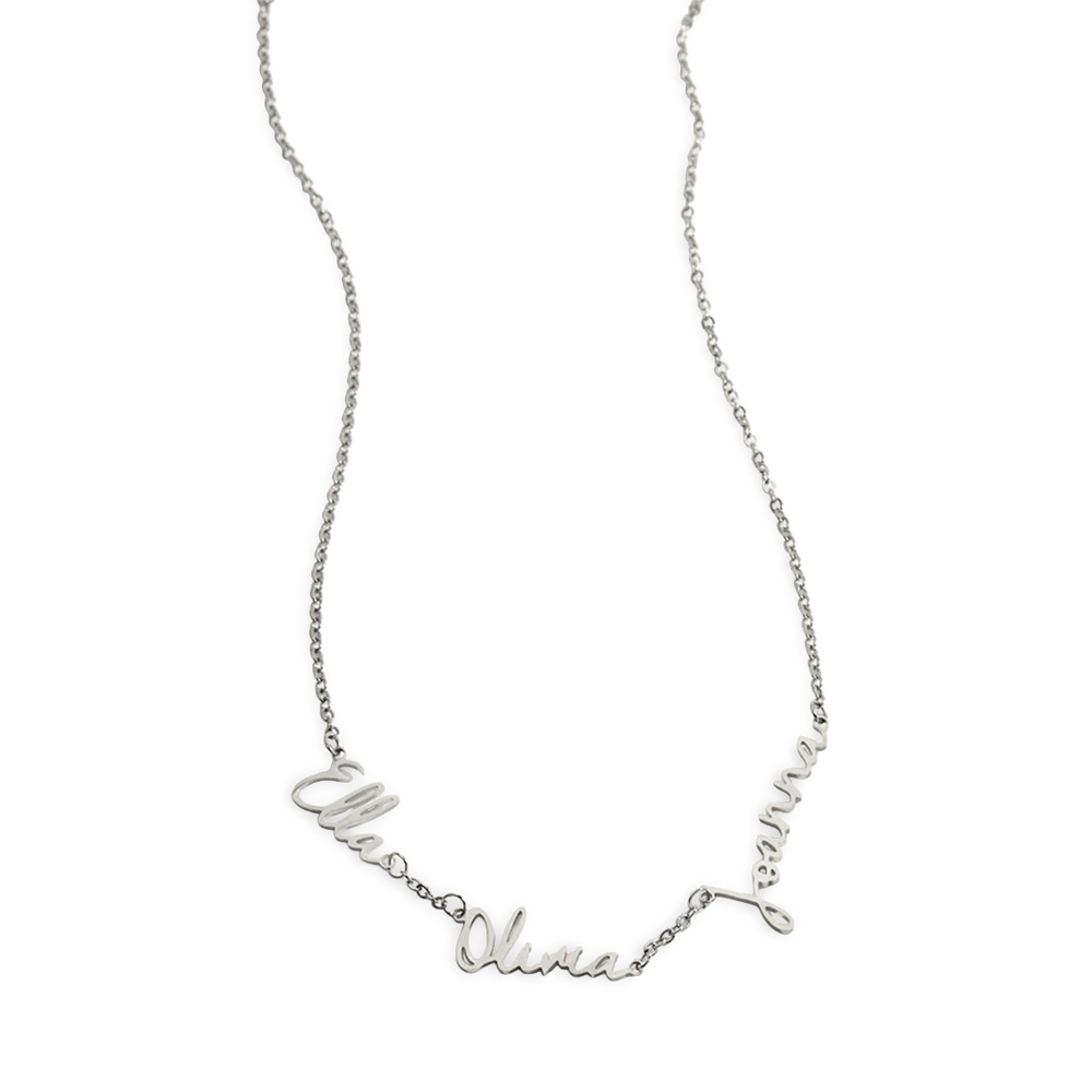 Fairy Triple Namenskette - Silver / 4 / 16" + 2"