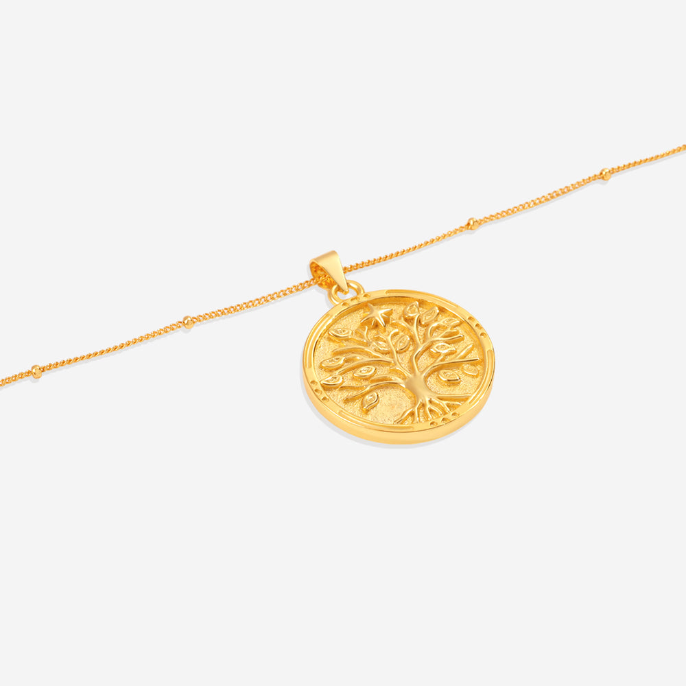 Tree of Life Vermeil Coin Pendant Necklace - 18k Gold Over Sterling Silver / 16" + 2"