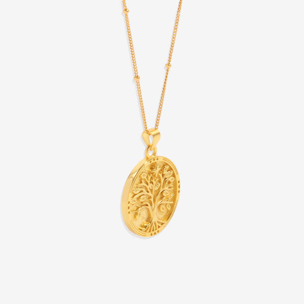 Tree of Life Vermeil Coin Pendant Necklace - 18k Gold Over Sterling Silver / 16" + 2"
