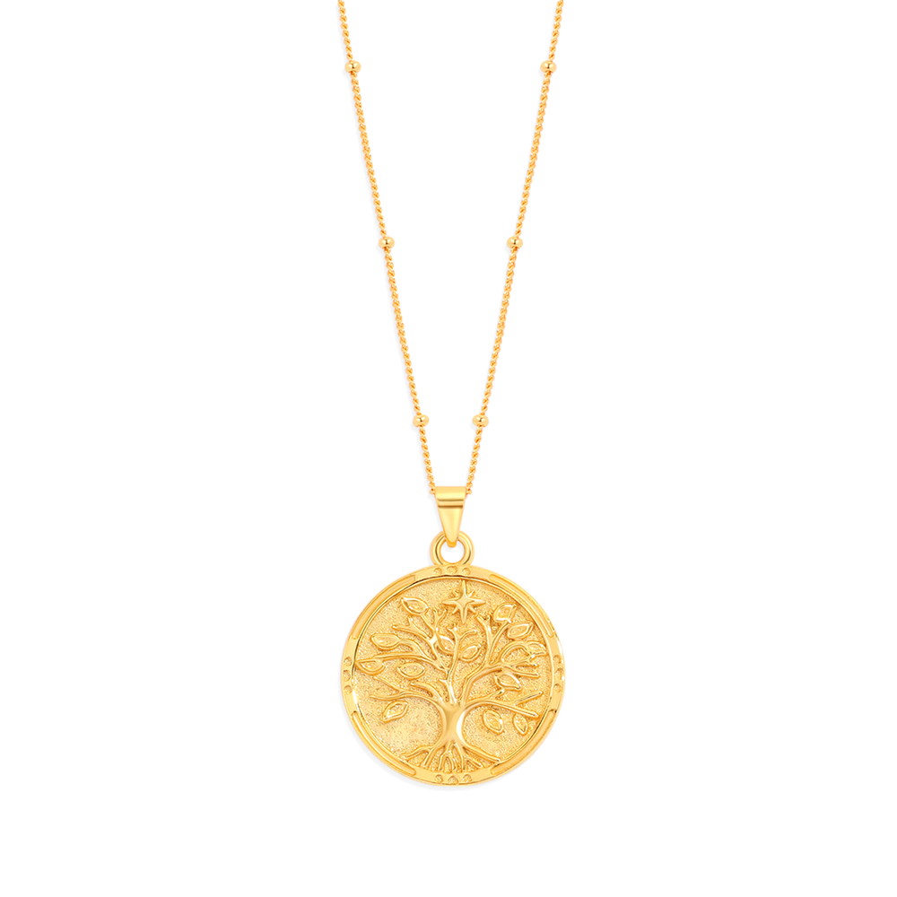 Tree of Life Vermeil Coin Pendant Necklace - 18k Gold Over Sterling Silver / 16" + 2"