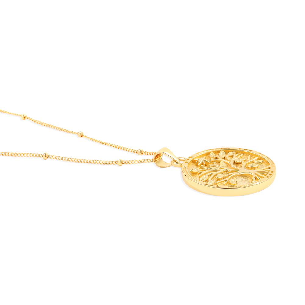 Tree of Life Vermeil Coin Pendant Necklace - 18k Gold Over Sterling Silver / 16" + 2"