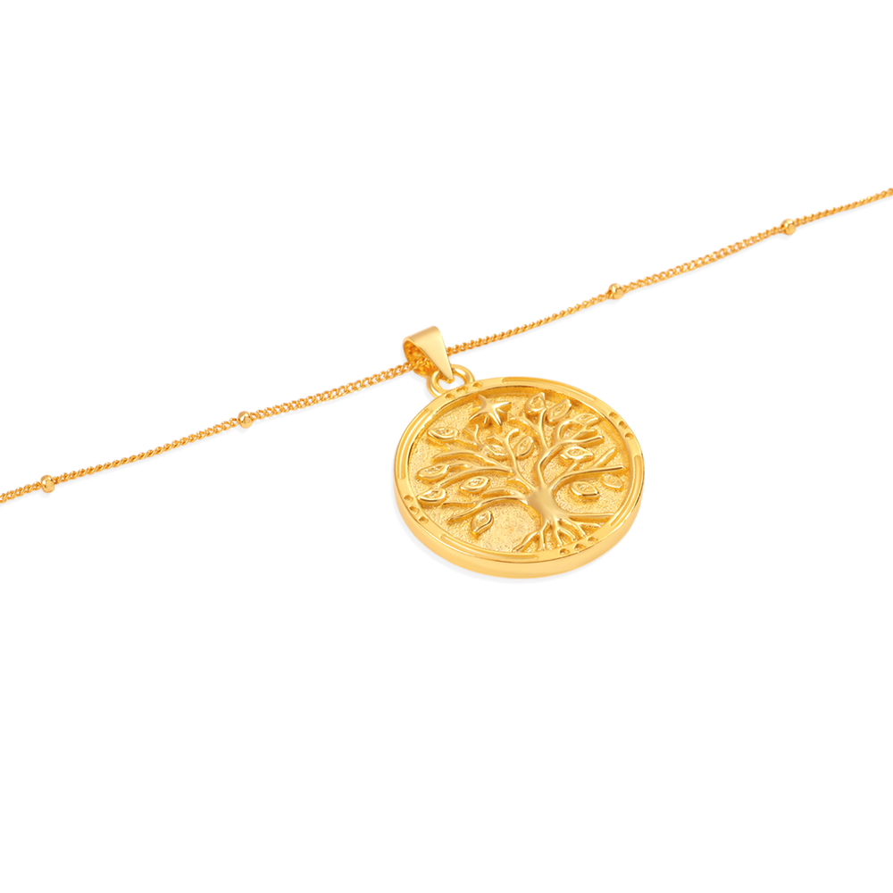 Tree of Life Vermeil Coin Pendant Necklace - 18k Gold Over Sterling Silver / 16" + 2"
