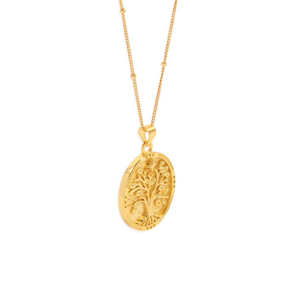 Tree of Life Vermeil Coin Pendant Necklace - 18k Gold Over Sterling Silver / 16" + 2"