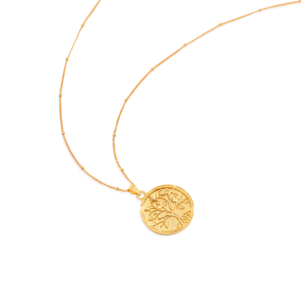 Tree of Life Vermeil Coin Pendant Necklace - 18k Gold Over Sterling Silver / 16" + 2"