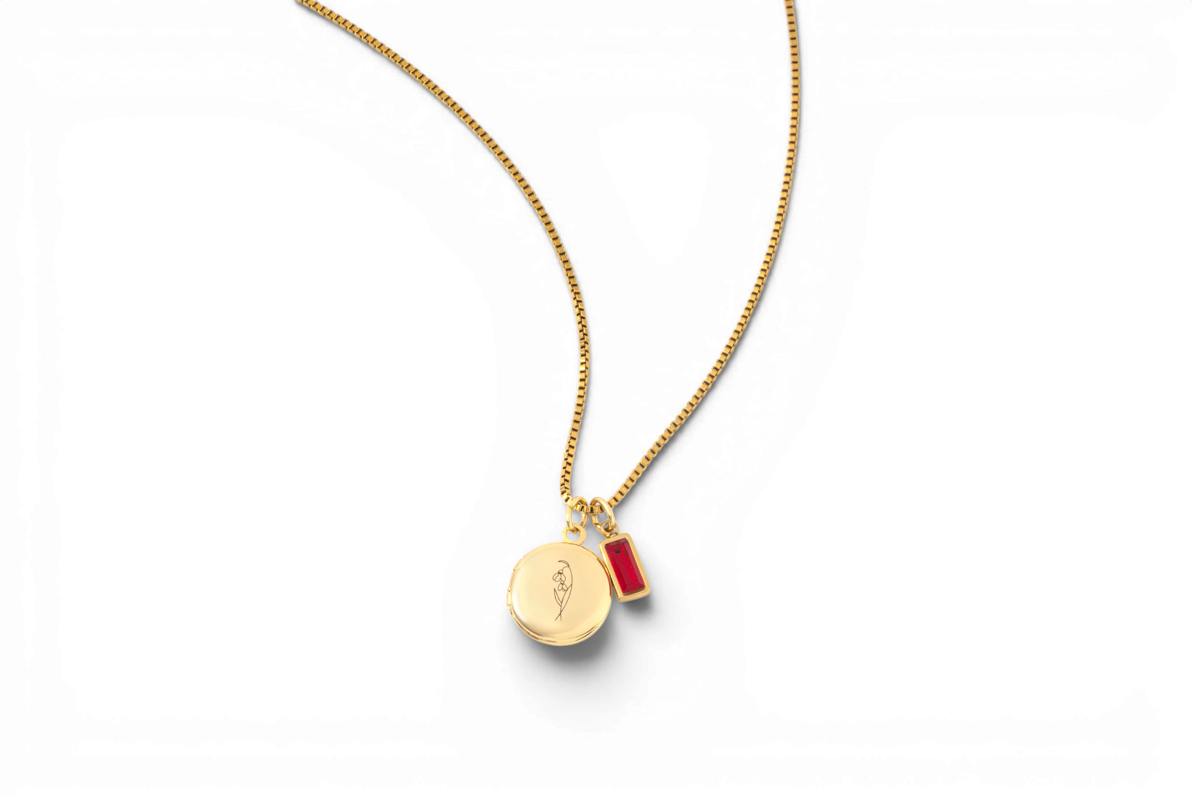 Family Birth Flower Locket Necklace with Birthstone