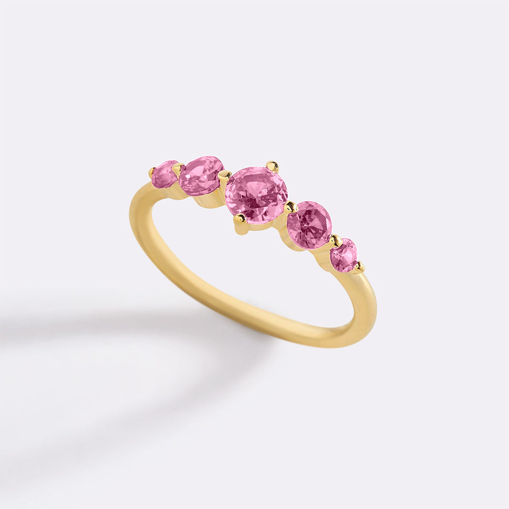 Five Stone Statement Birthstone Ring - October Pink Tourmaline / 9