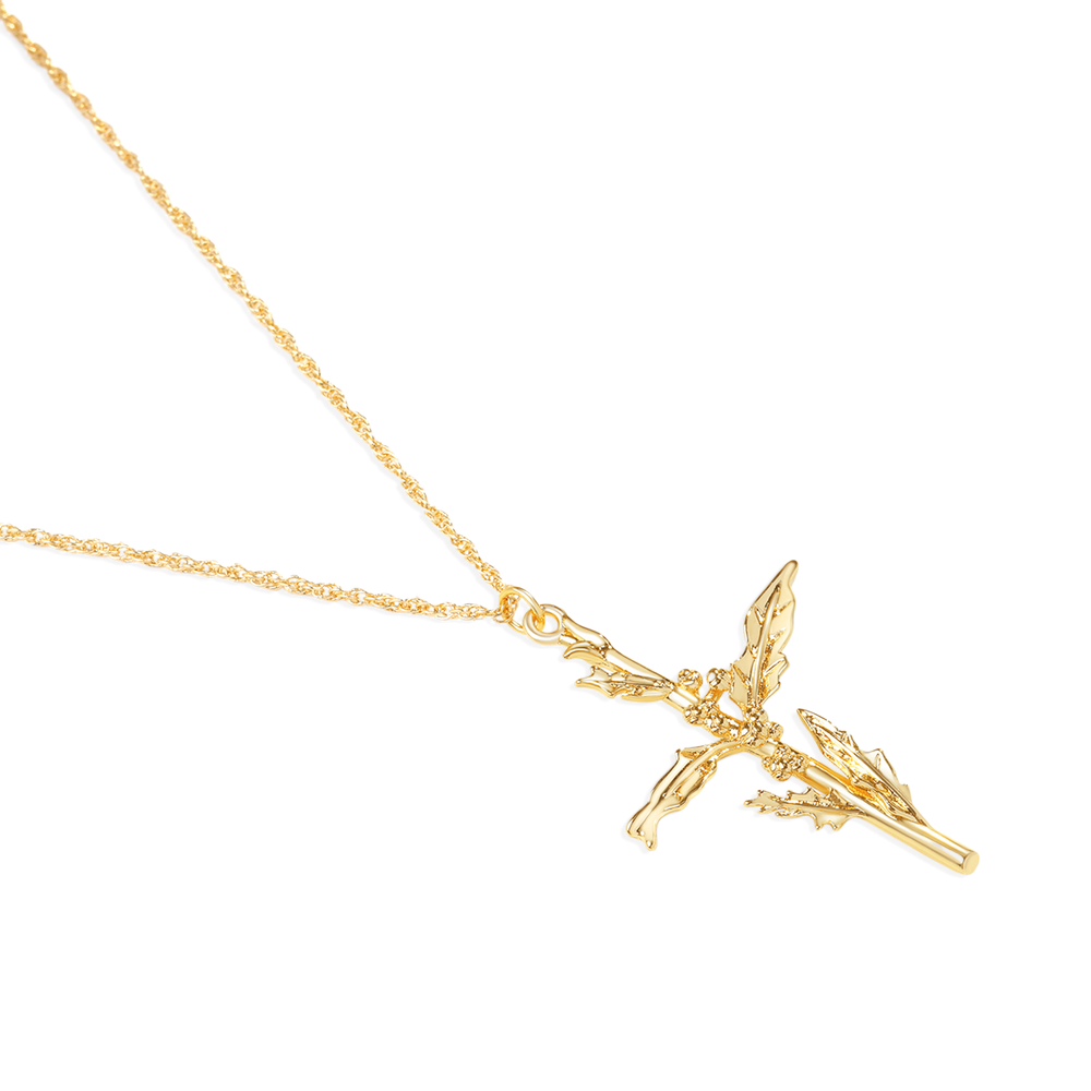 Floral Cross Pendant Necklace - December Holly