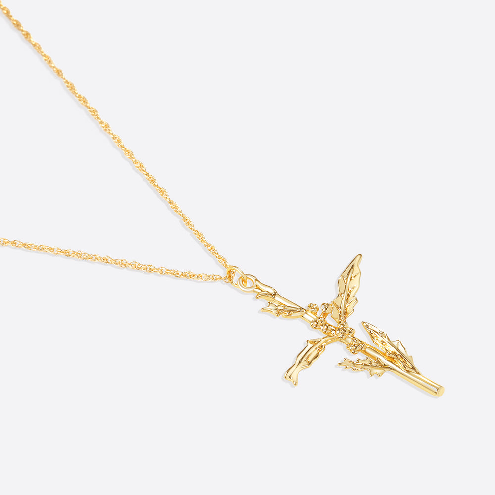 Floral Cross Pendant Necklace - December Holly