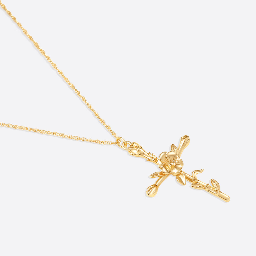 Floral Cross Pendant Necklace - February Violet
