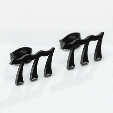 Tiny Angel Number Earrings - Black / 777
