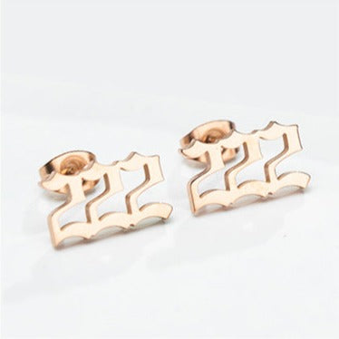 Tiny Angel Number Earrings - 18k Rose Gold Plated / 222