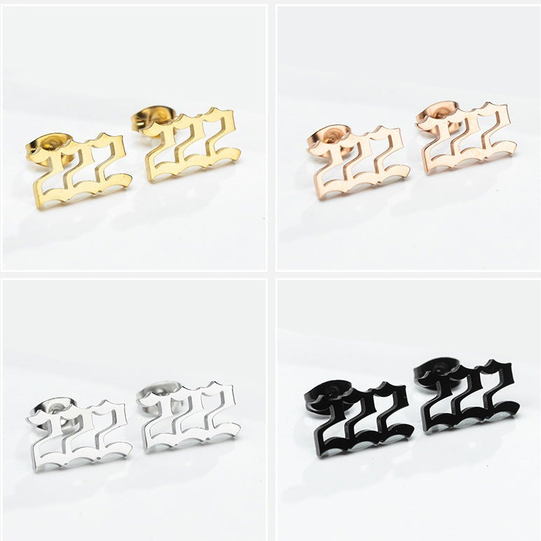 Tiny Angel Number Earrings - 18k Rose Gold Plated / 222