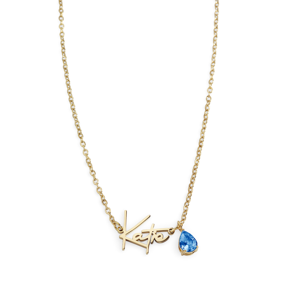 Handmade Birthstone Name Necklace - Gold / September Sapphire / 18" + 2"