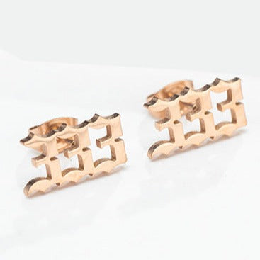Tiny Angel Number Earrings - 18k Rose Gold Plated / 333