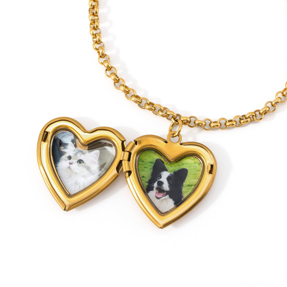 Heart Photo Locket Bracelet with Engraving - Gold / 7" + 2"