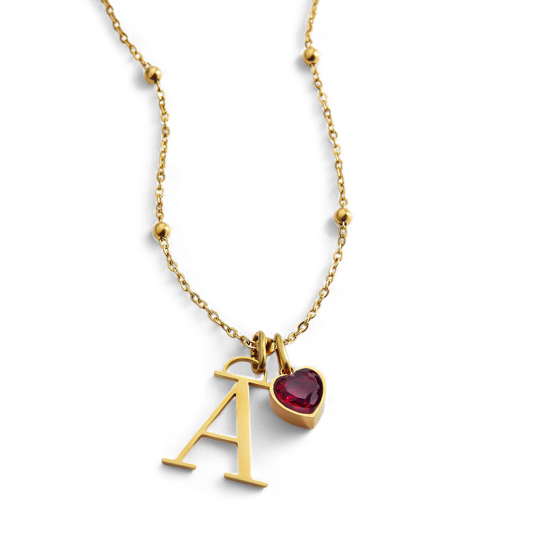 Initial & Birthstone Droplet Necklace