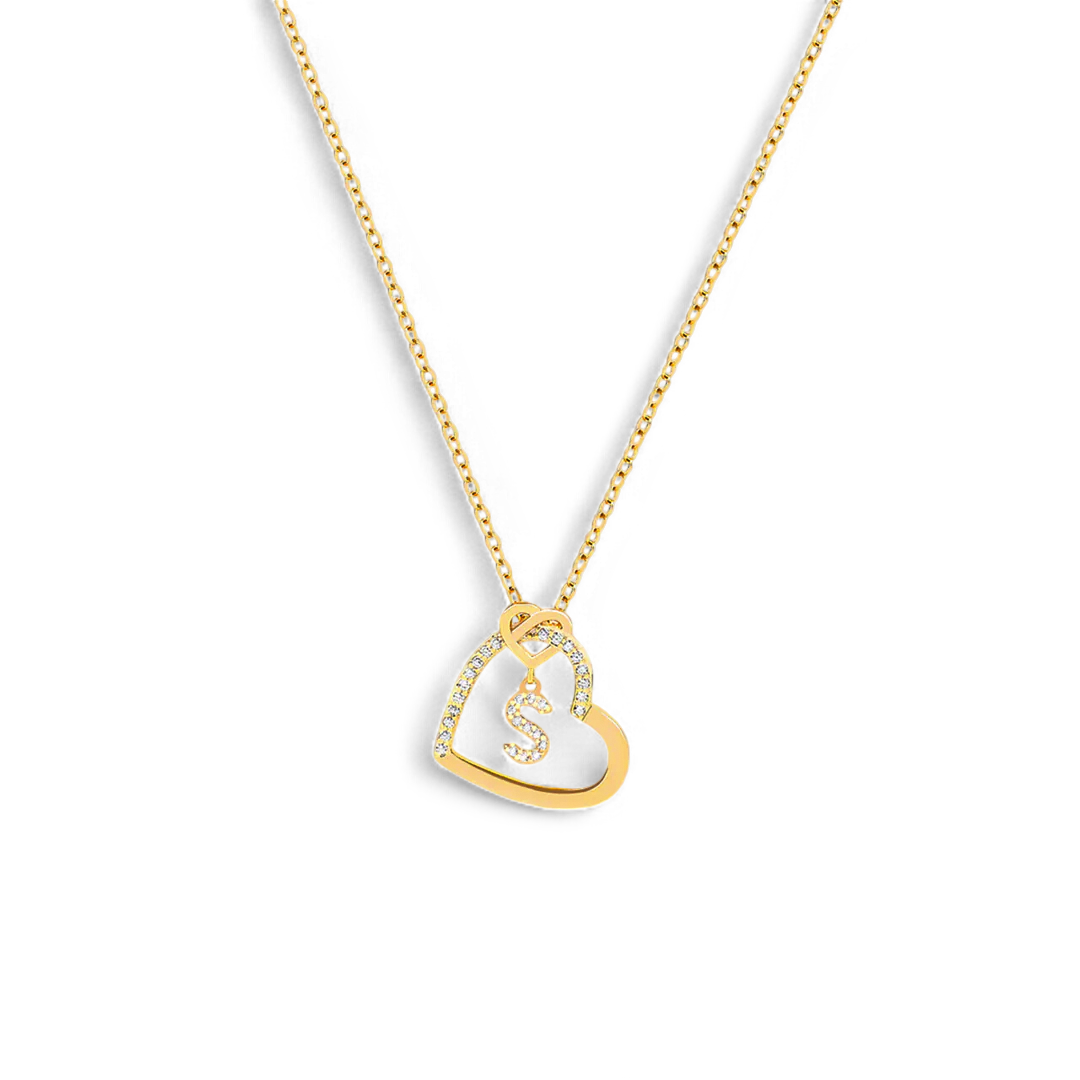 Interlocking Diamond Initial Pave Heart Necklace