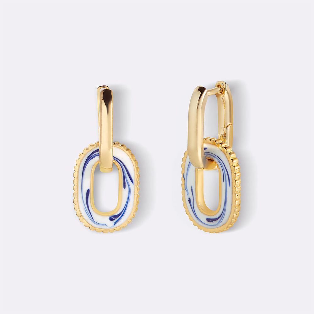 Blue Porcelain Link Earrings - Default Title