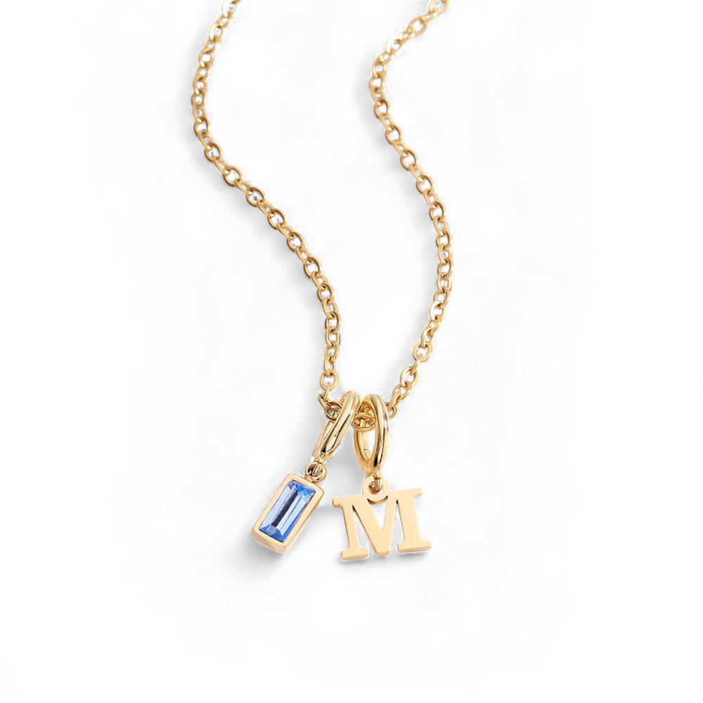 Minimalist Initial Necklace with Birthstone Charm