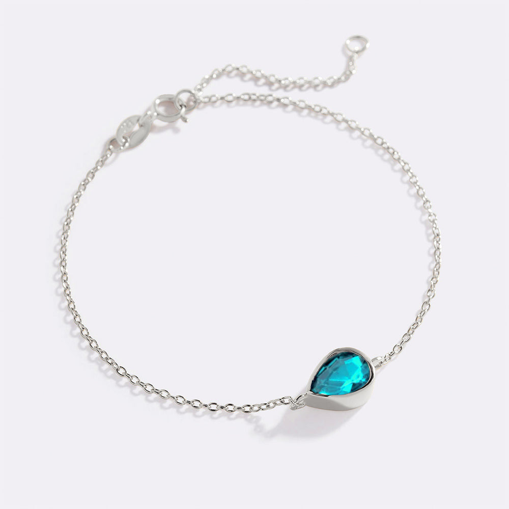 Teardrop Birthstone Bracelet - March Aquamarine
