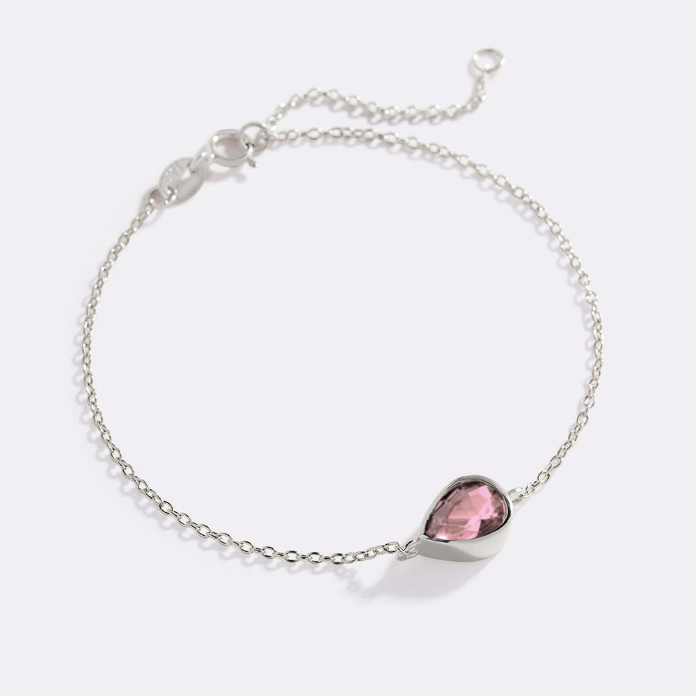 Teardrop Birthstone Bracelet - October Pink Tourmaline