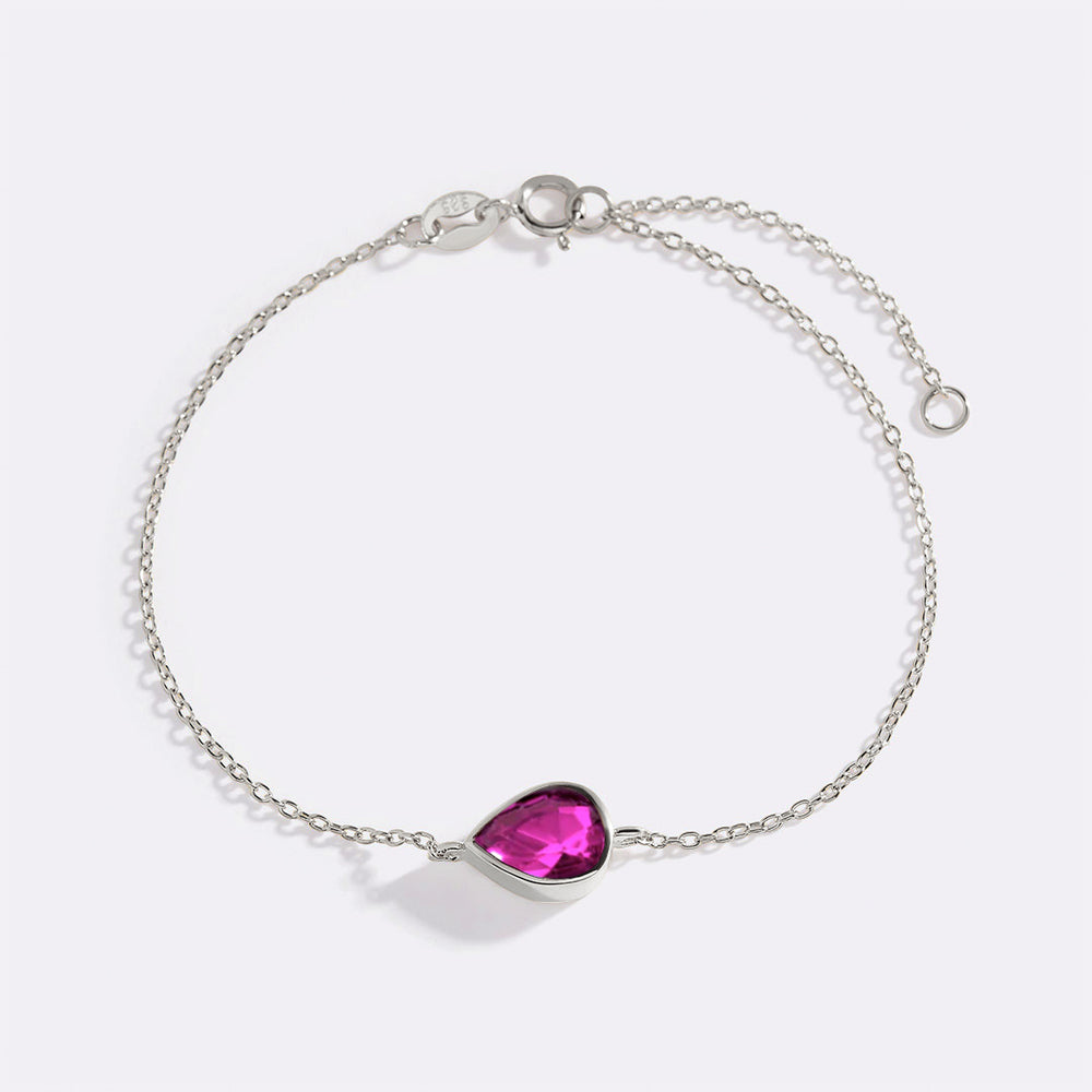 Teardrop Birthstone Bracelet - July Ruby
