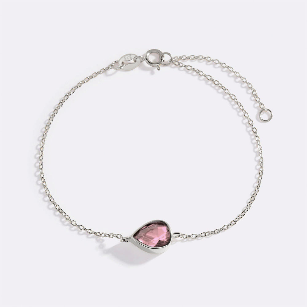 Teardrop Birthstone Bracelet - October Pink Tourmaline
