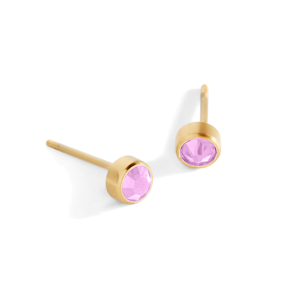 Birthstone Bezel Studs - Gold / October Pink Tourmaline