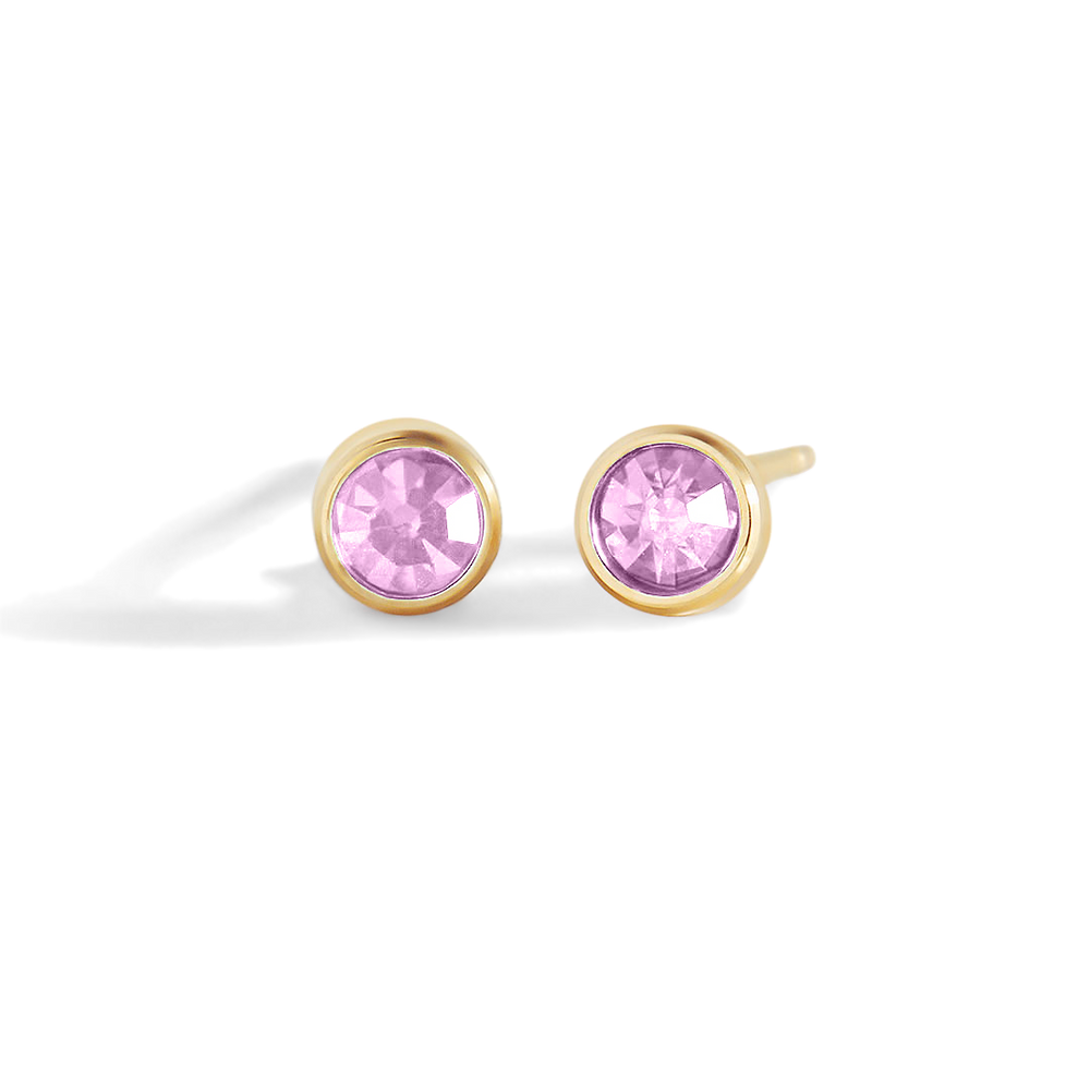 Birthstone Bezel Studs - Gold / October Pink Tourmaline