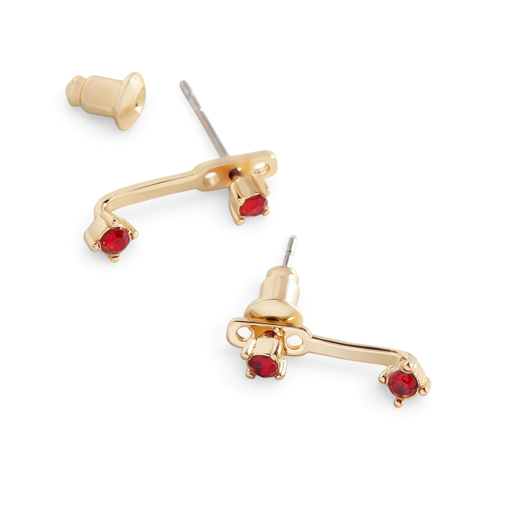 Birthstone Drop Ear Jacket Earrings - January Garnet