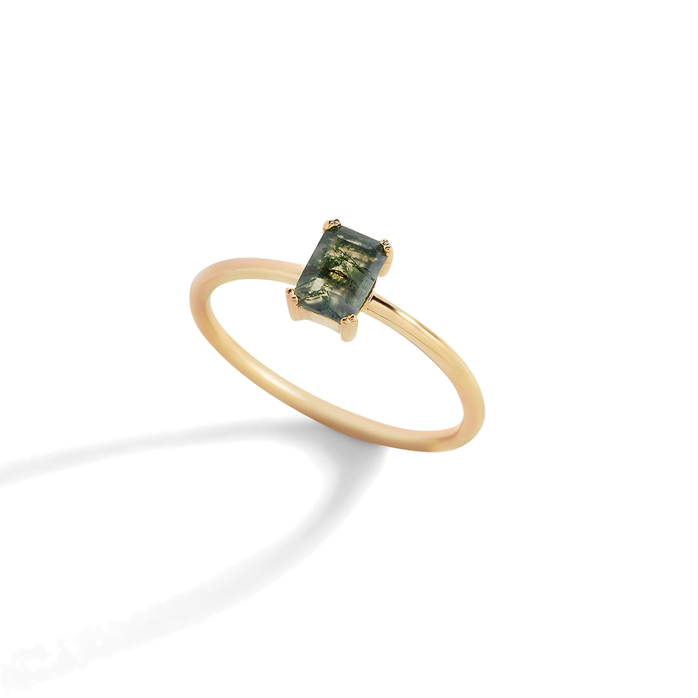 Dainty Moss Agate Ring - 5