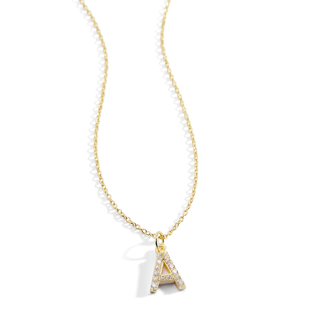 Gold Pavé Uppercase Initial Necklace