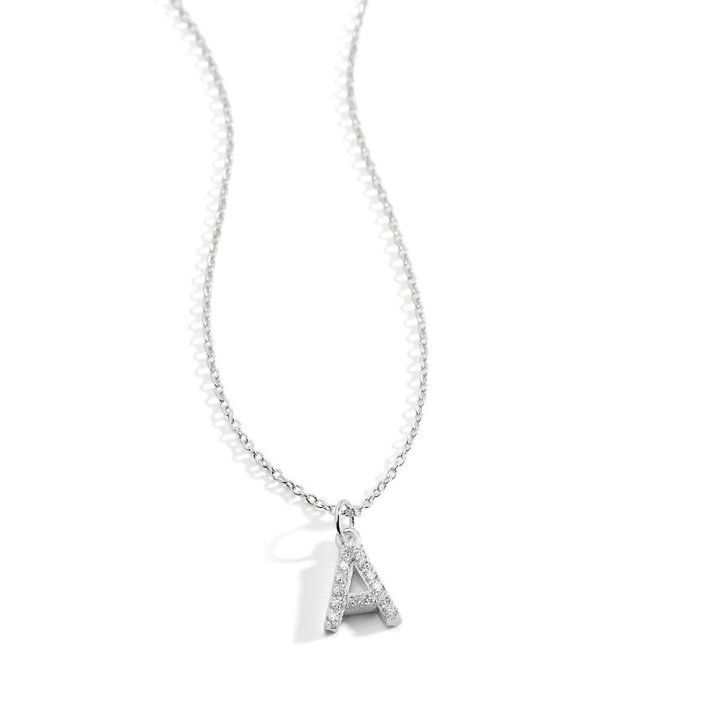 Sterling Silver Pavé Uppercase Initial Necklace - A / Cable Chain