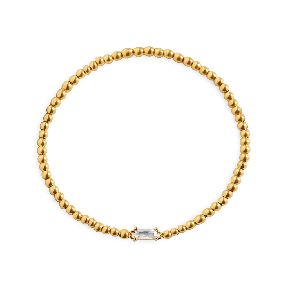 Beaded Birthstone Bracelet - Gold / April Diamond / 7"