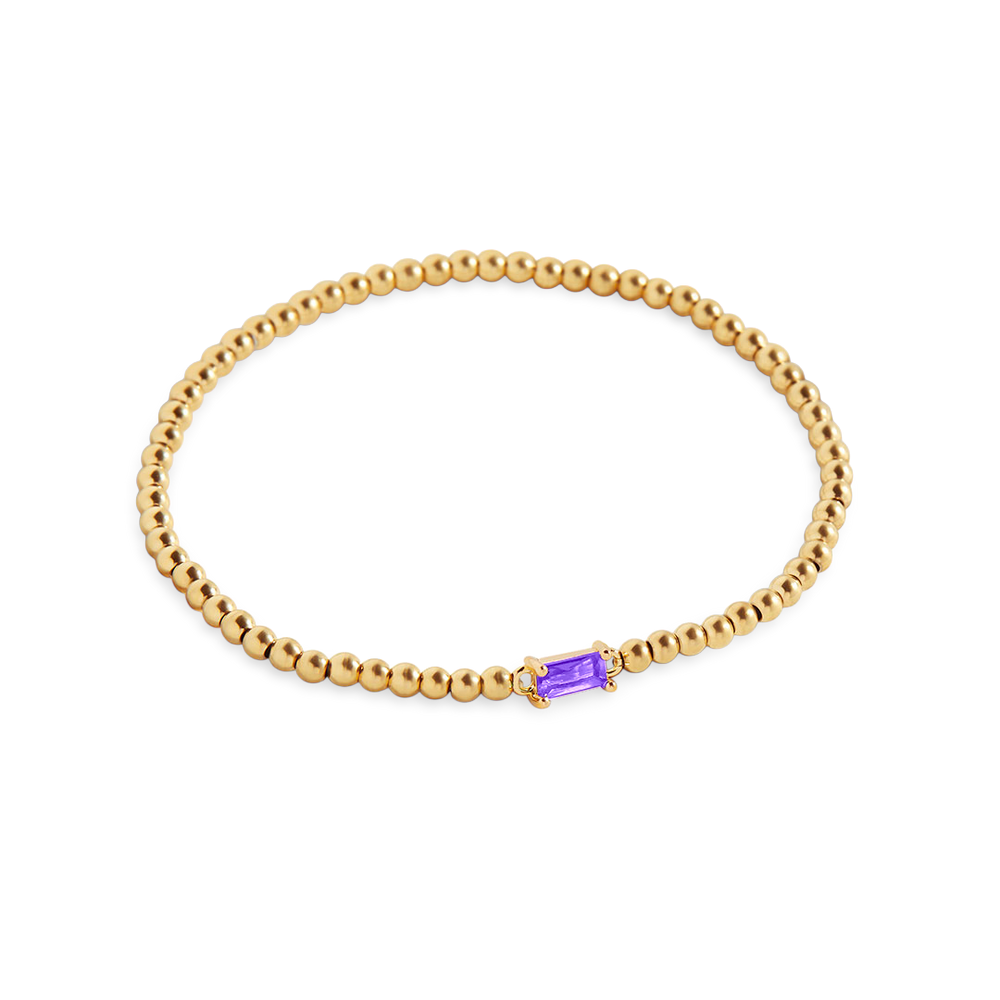 Beaded Birthstone Bracelet - 18k Gold Plated / June Alexandrite / 7"