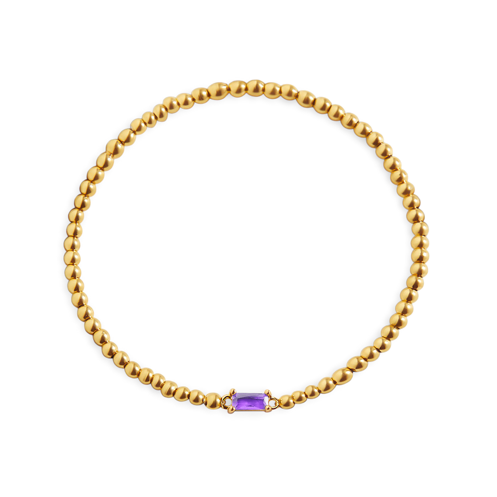 Beaded Birthstone Bracelet - 18k Gold Plated / June Alexandrite / 7"