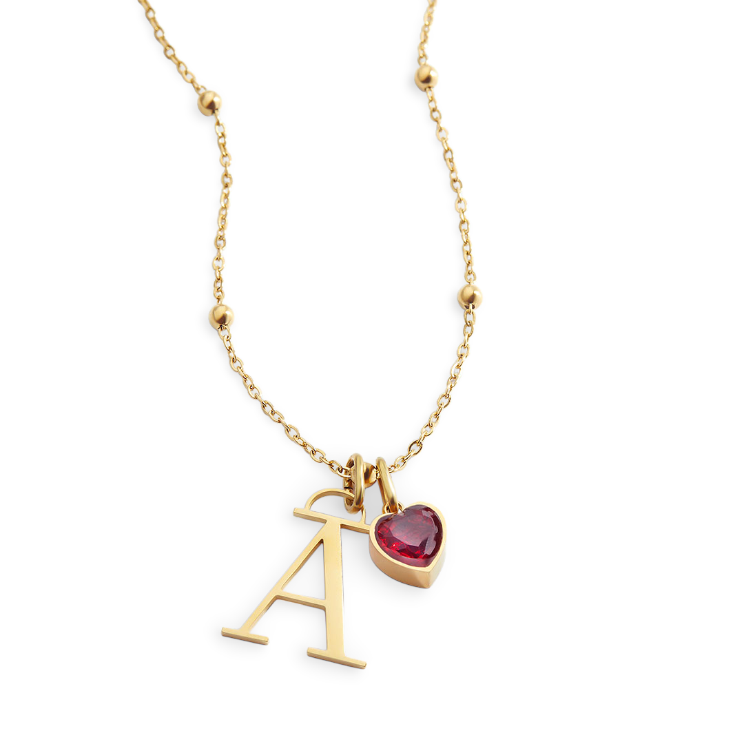 Droplet Birthstone & Initial Necklace