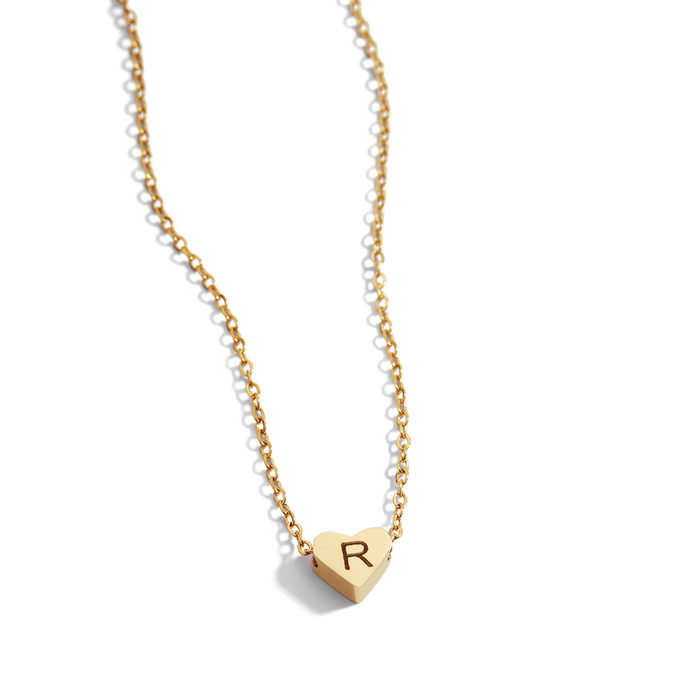 Dainty Heart Initial Necklace - Gold / A