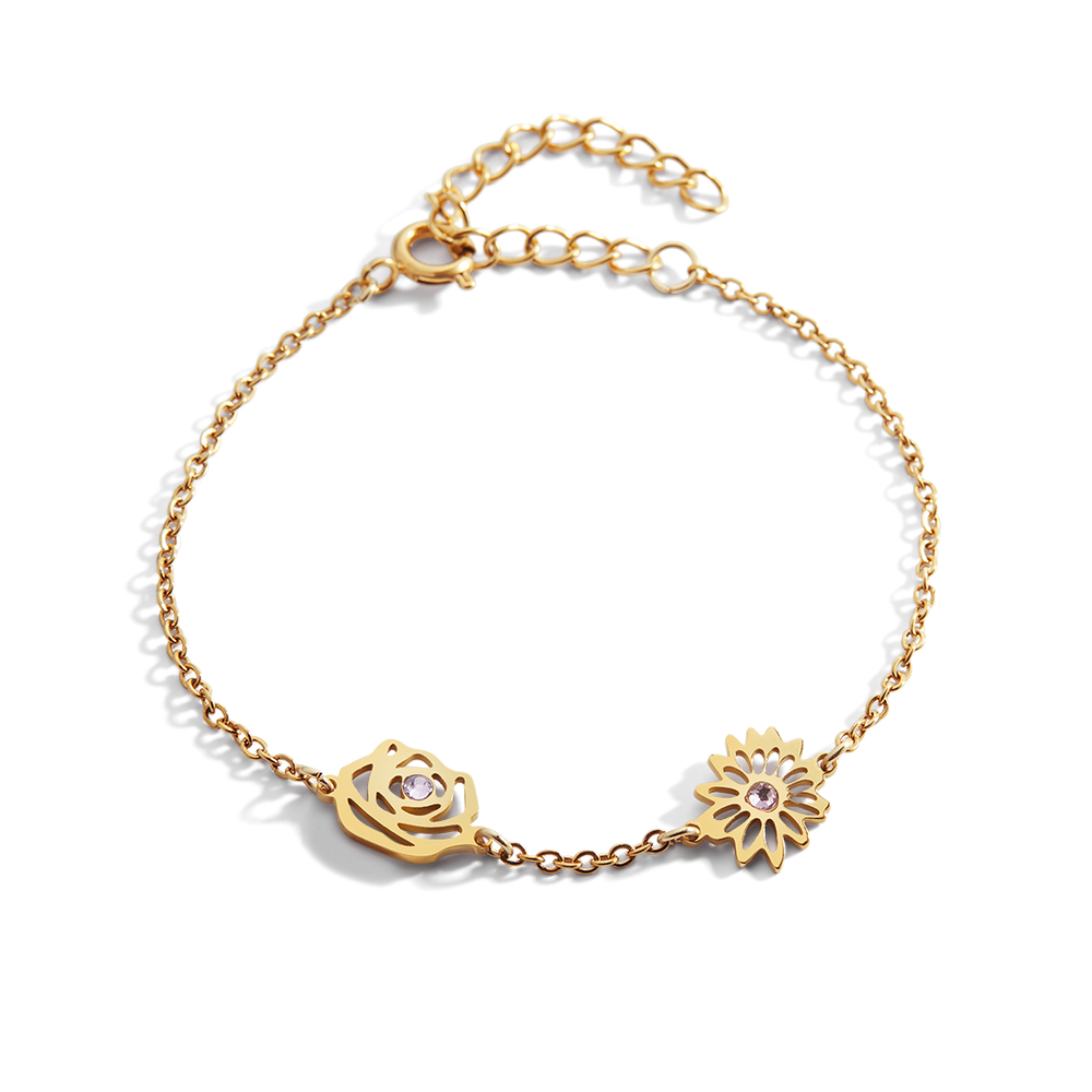 Personalized Birth Flower Charm Bracelet - 18k Gold Plated / 1