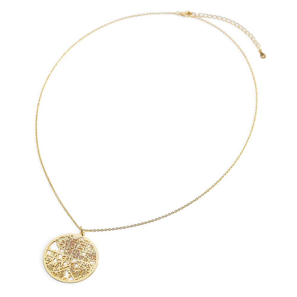 Custom Map Pendant Necklace - 18k Gold Plated / Circle