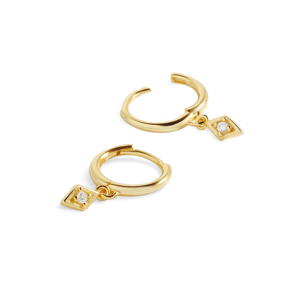 Dainty Diamond Charm Earrings - 18k Gold Over Sterling Silver